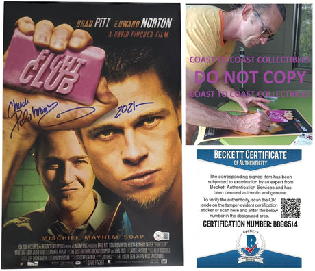Chuck Palahniuk Signed 12x18 Fight Club Movie Poster Photo Beckett Proof Autographed