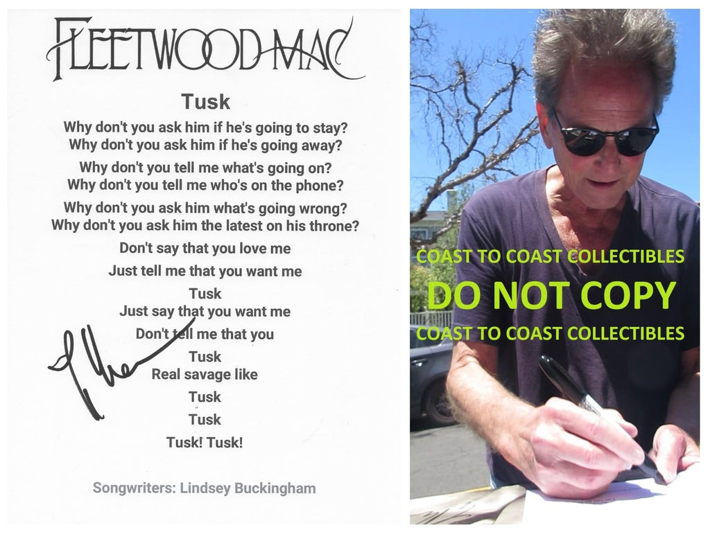 Lindsey Buckingham Signed Tusk Lyrics Sheet COA Proof Autographed Fleetwood Mac