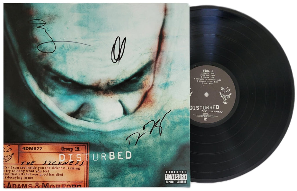 Disturbed Band Signed The Sickness Album COA Proof Autographed Vinyl Record David Draiman,Dan Donegan,Mike Wengren