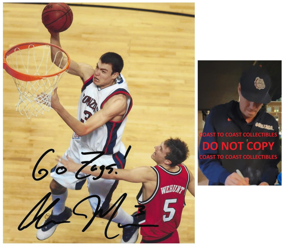 Adam Morrison Signed 8x10 Photo COA Proof Autographed,Gonzaga Bulldogs basketball