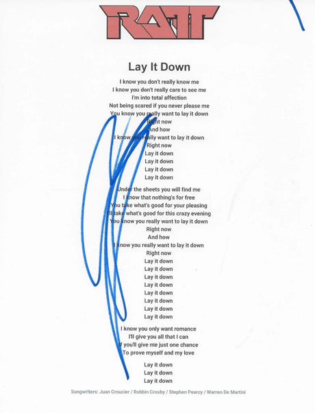 Stephen Pearcy Signed Ratt Lay It Down Lyrics Sheet Proof COA Autographed