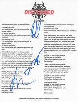 Disturbed Band Signed Liberate Lyrics Sheet COA Proof Autographed