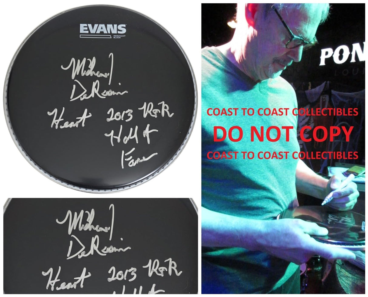 Michael Derosier Heart HOF Drummer Signed Drumhead COA Exact Proof Autographed