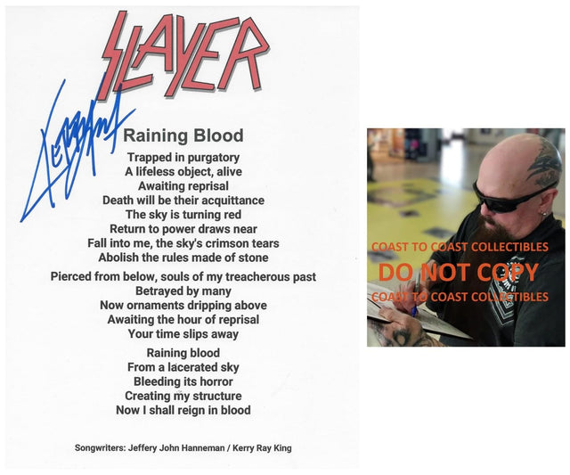 Kerry King Signed Slayer Raining Blood Lyrics Sheet COA Exact Proof Autographed