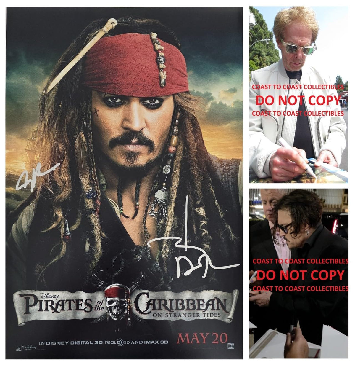 Johnny Depp Signed Pirates of the Caribbean On Stranger Tides 12x18 Photo COA Proof Autographed Jerry Bruckheimer..