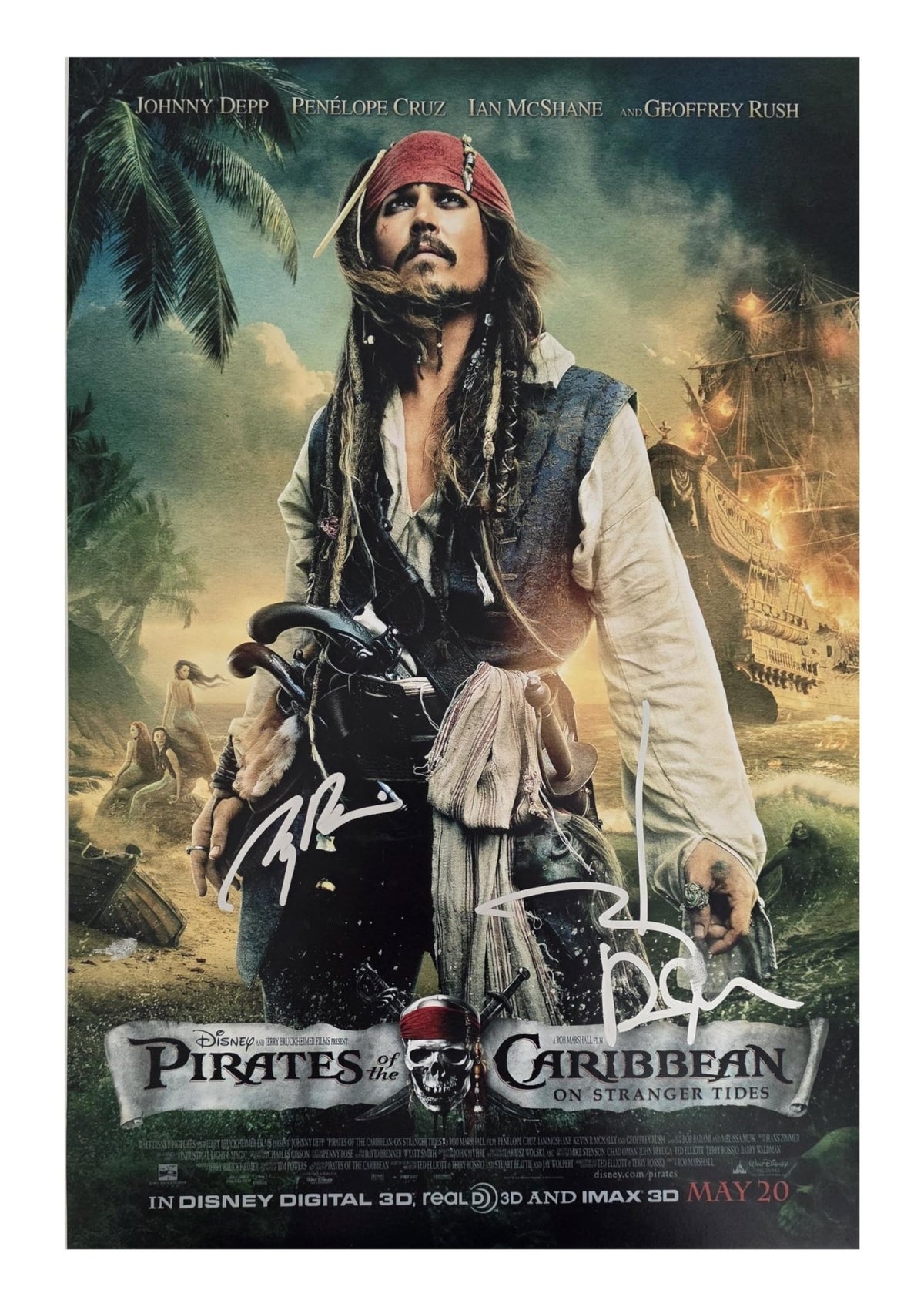 Johnny Depp Signed Pirates of the Caribbean On Stranger Tides 12x18 Photo COA Proof Autographed Jerry Bruckheimer