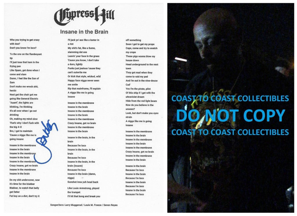 Sen Dog Signed Cypres Hill Insane in the Brain Lyrics Sheet COA Proof Autographed