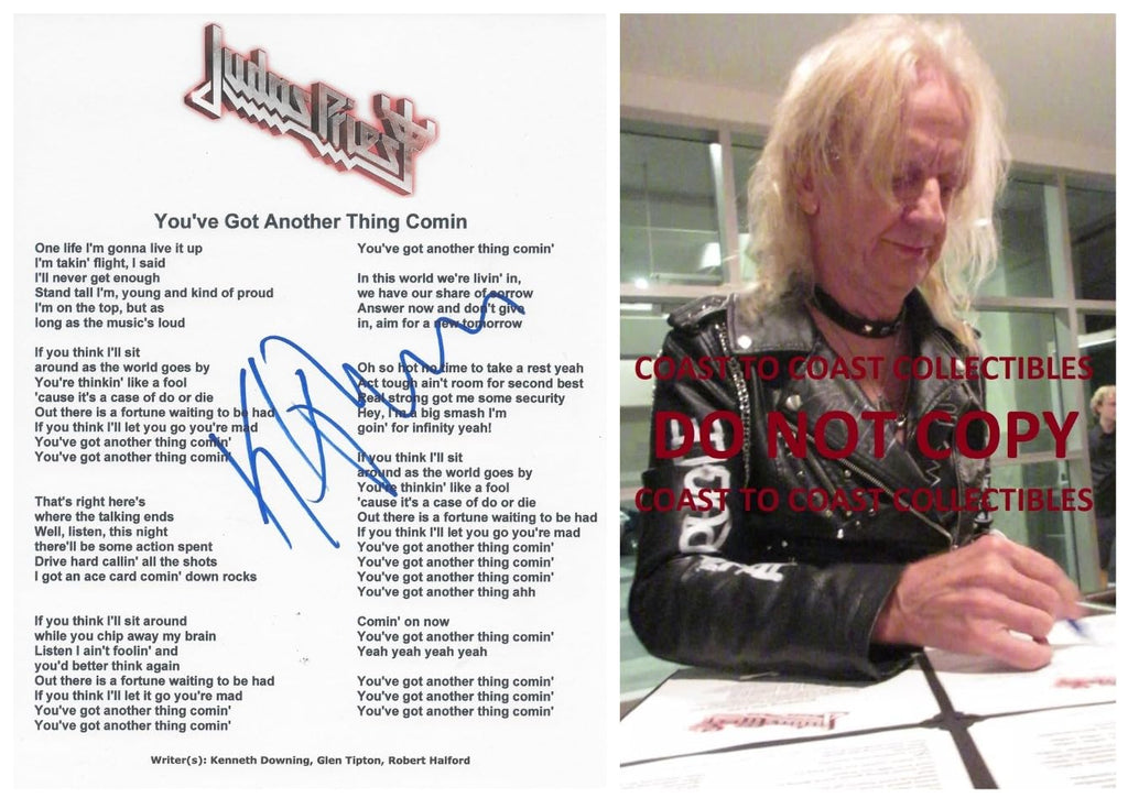 KK Downing Signed You've Got Another Thing Comin' Lyrics Sheet COA Exact Proof Autographed Judas Priest