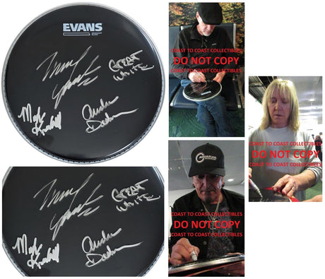 Great White Band Signed 10'' Drumhead COA Exact Proof Autographed Rock Band