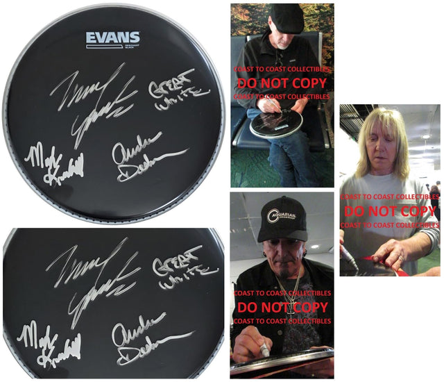 Great White Band Signed 10'' Drumhead COA Exact Proof Autographed Rock Band