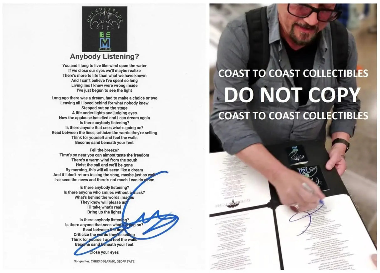 Geoff Tate Signed Queensryche Anybody Listening? Lyrics Sheet Proof COA Autographed STAR