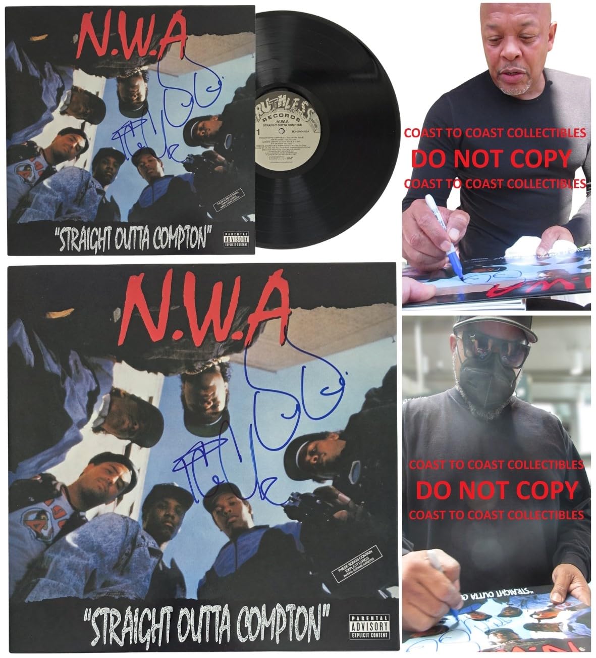 Dr. Dre & Ice Cube Signed NWA Straight Outta Compton Album COA Proof Autographed