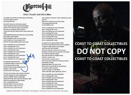 Sen Dog Signed Cypres Hill How I Could Just Kill a Man Lyrics Sheet COA Proof Autographed
