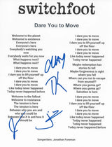 Switchfoot Band Signed Dare You To Move Lyrics Sheet COA Proof Autographed Jon Foreman Tim Forman Chad Foreman Jerome Fontamillas
