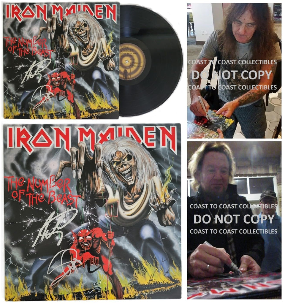 Iron Maiden Signed The Number of the Beast Album Proof Autographed Vinyl Record Steve Harris,Adrian Smith