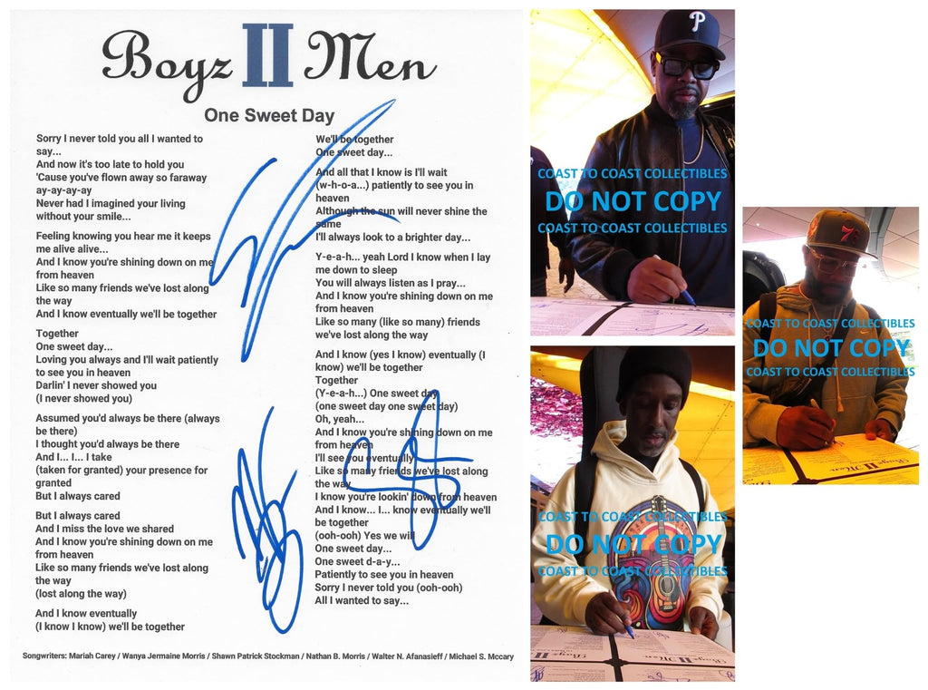 Boyz II Men Signed One Sweet Day Lyrics Sheet COA Exact Proof Autographed STAR