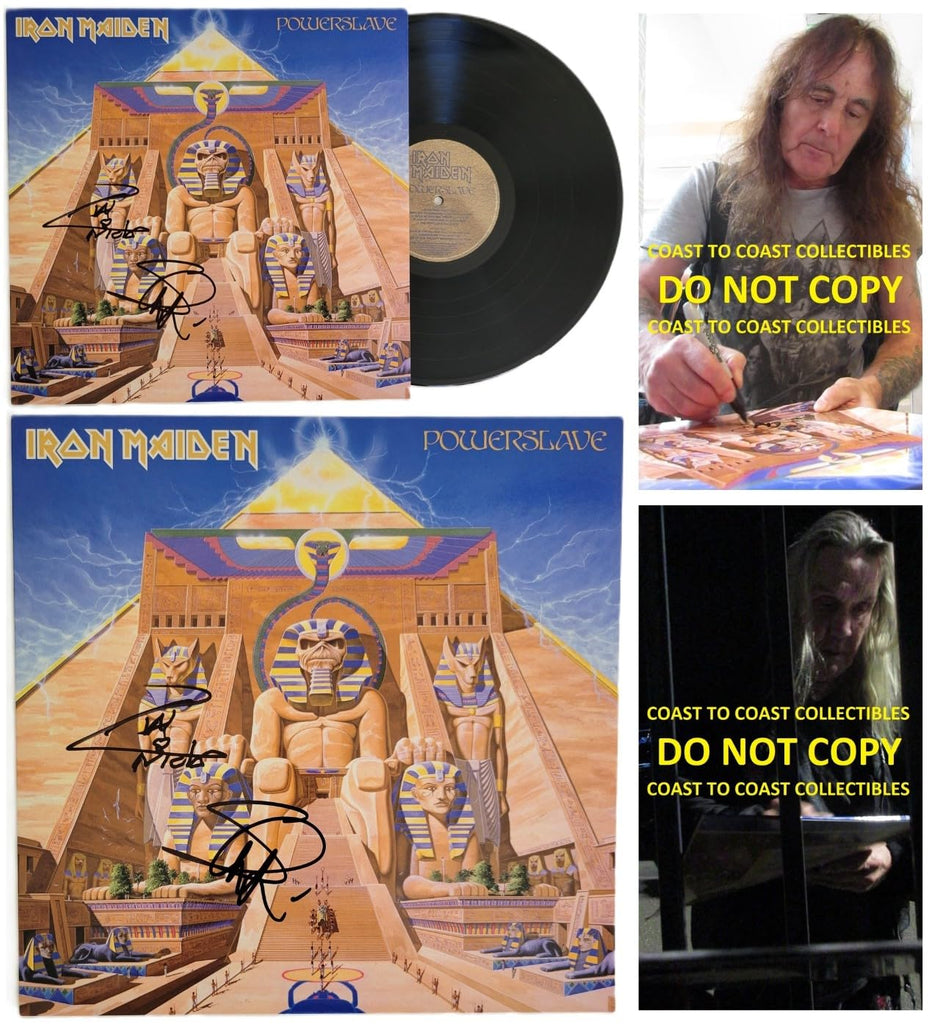 Iron Maiden Signed Powerslave Album COA Proof Autographed Vinyl Record Steve Harris & Nicko McBrain