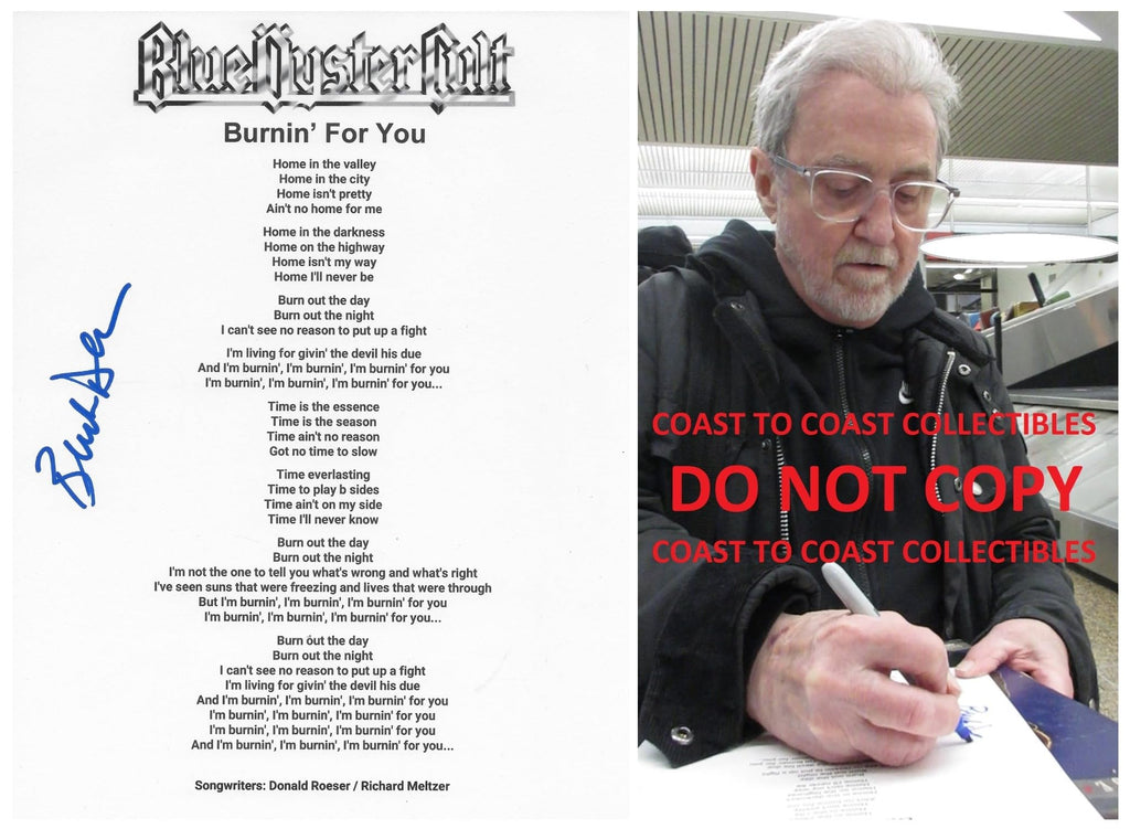 Buck Dharma Signed Blue Oyster Cult Burnin For You Lyrics sheet Proof autographed STAR