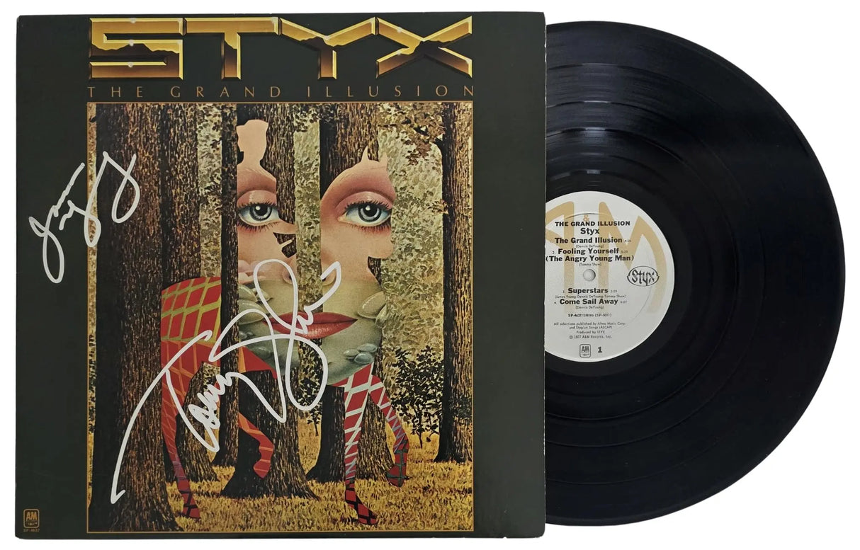 Tommy Shaw & James Young Signed Styx The Grand Illusion Album COA Proof Autographed Vinyl Record