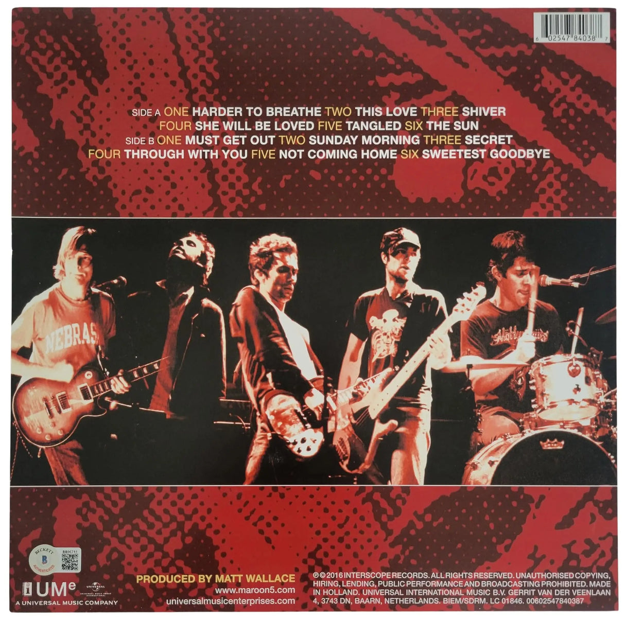 Adam Levine Signed Maroon 5 Songs About Jane Album Proof Beckett COA Autographed Vinyl Record