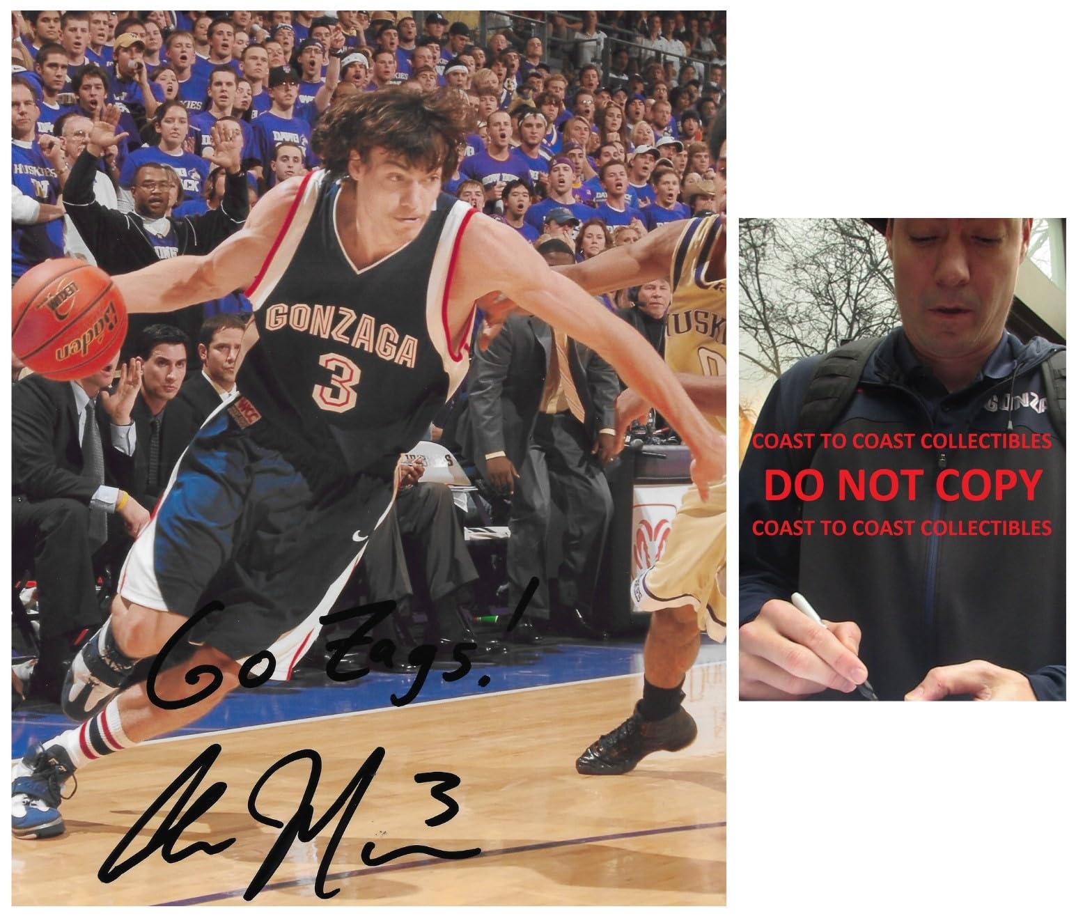 Adam Morrison Signed 8x10 Photo COA Proof Autographed Gonzaga Bulldogs basketball