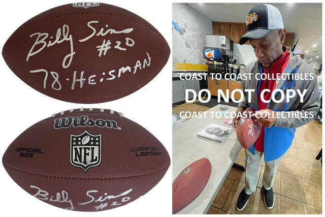 Billy Sims Signed Football Proof COA Autographed Detroit Lions Oklahoma Sooners Heisman