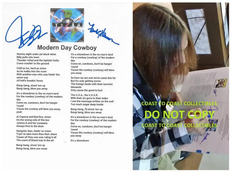 Jeff Keith & Frank Hannon Signed Tesla Modern Day Cowboy Lyrics Sheet COA Proof Autographed
