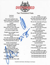 Disturbed Band Signed Ten Thousand Fists Lyrics Sheet COA Proof Autographed