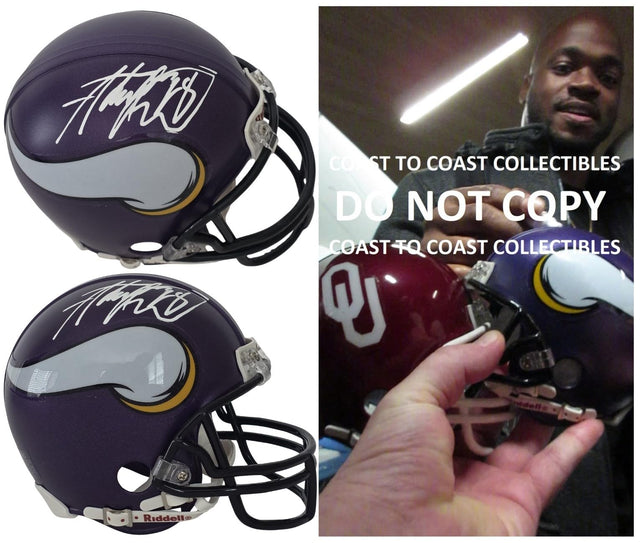 Adrian Peterson Signed Minnesota Vikings Mini Football Helmet COA Proof Autographed