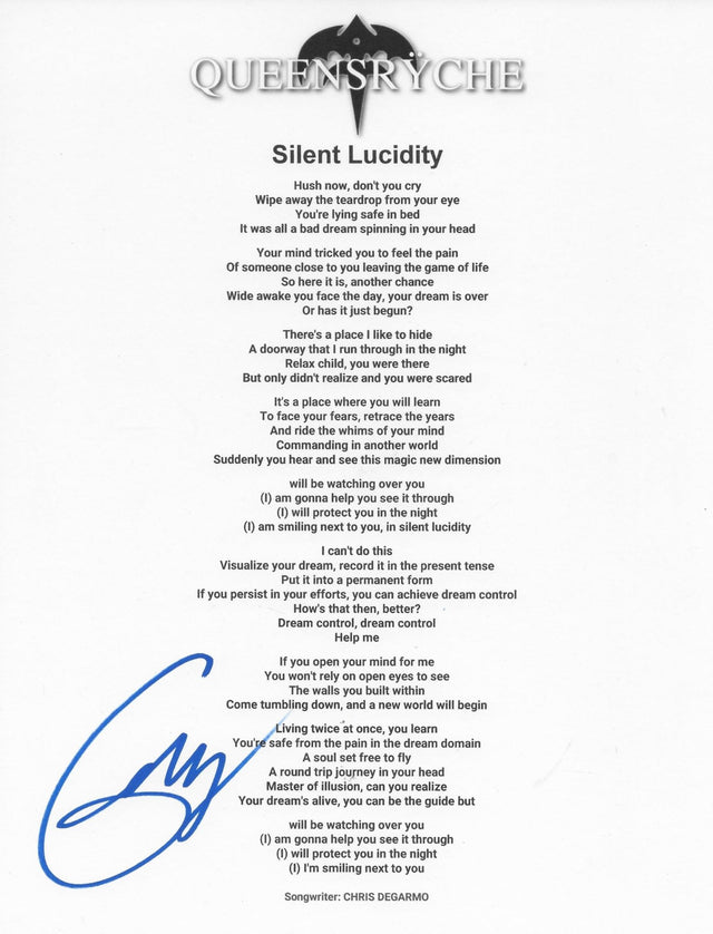 Geoff Tate Signed Queesryche Silent Lucidity Lyrics Sheet Proof COA Autographed