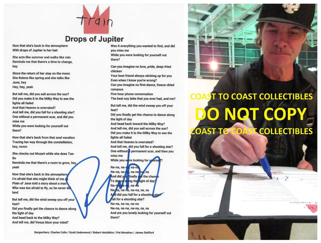 Pat Monahan Signed Train Drops of Jupiter Lyrics Sheet Exact Proof COA Autographed STAR