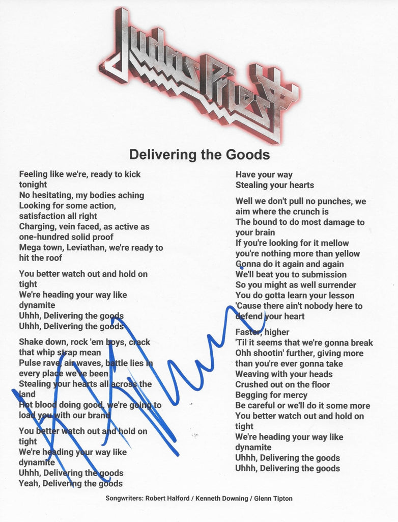 KK Downing Signed Judas Delivering the Goods Lyrics Sheet COA Exact Proof Autographed Judas Priest