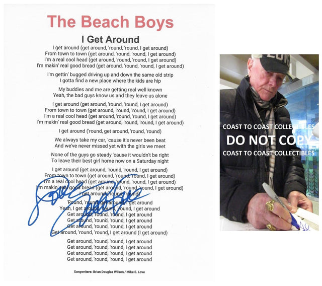 Mike Love Signed Beach Boys I Get Around Lyrics Sheet Autograhed COA Proof