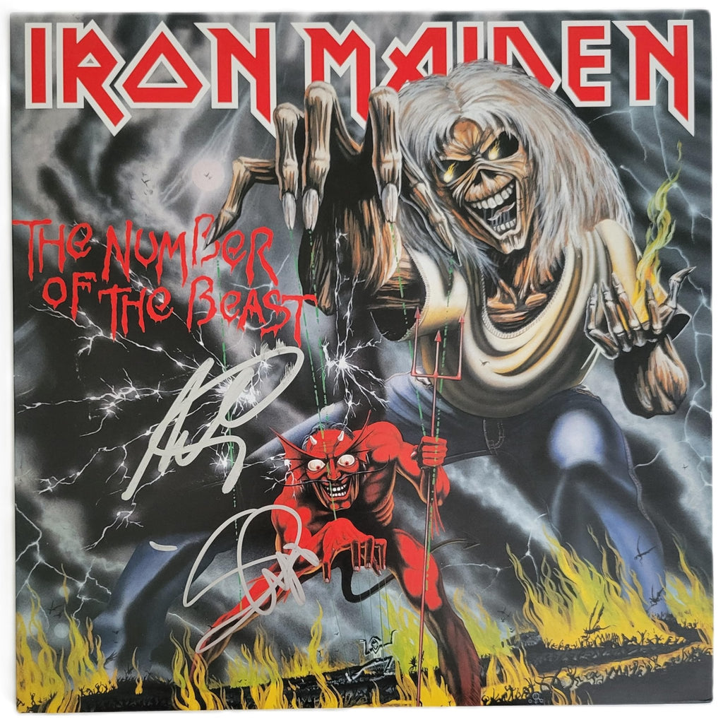 Iron Maiden Signed The Number of the Beast Album Proof Autographed Vinyl Record Steve Harris,Adrian Smith