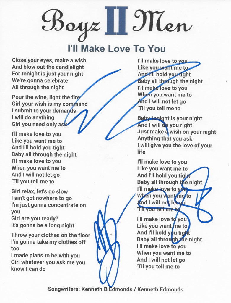 Boyz II Men Signed Ill Make Love To You Lyrics Sheet COA Exact Proof Autographed STAR