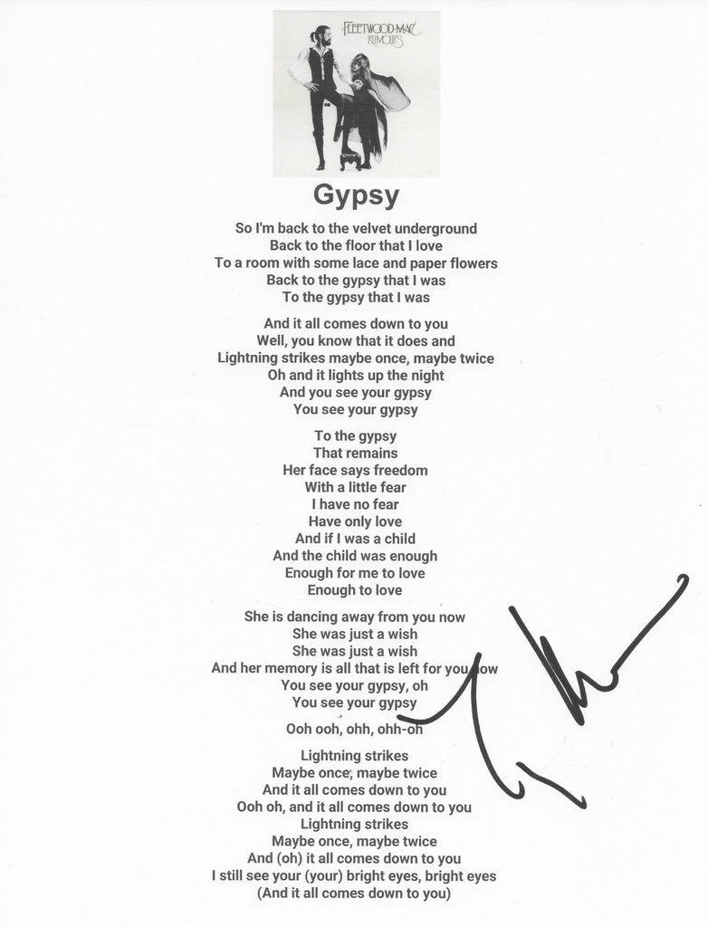 Lindsey Buckingham Signed Gypsy Lyrics Sheet COA Proof Autographed Fleetwood Mac