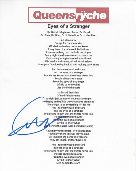 Geoff Tate Signed Queensryche Eyes of a Stranger Lyrics Sheet Proof COA Autographed