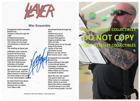 Kerry King Signed Slayer War Ensemble Lyrics Sheet COA Exact Proof Autographed