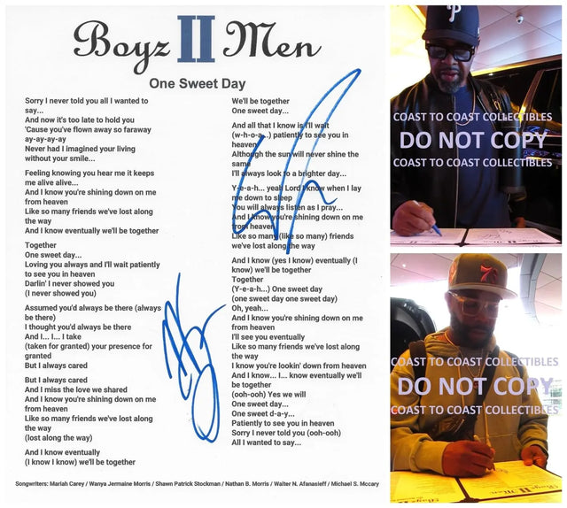 Boyz II Men Signed One Sweet Day Lyrics Sheet COA Exact Proof Autographed STAR