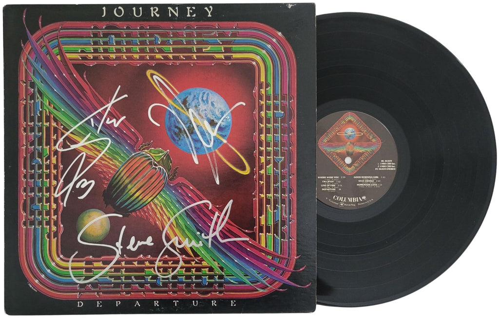 Journey Signed Departure Album COA Proof Autographed Vinyl Record Steve Perry, Steve Smith, Neal Schon STAR