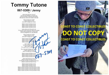 Tommy Tutone Signed 867 5309 Jenny Lyrics Sheet COA Exact Proof Autographed