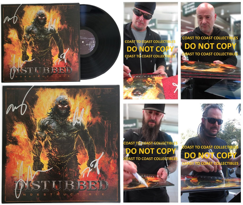 Disturbed Band Signed Indestructible Album COA Proof Autographed Vinyl Record David Draiman,Dan Donegan,Mike Wengren,John Moyer