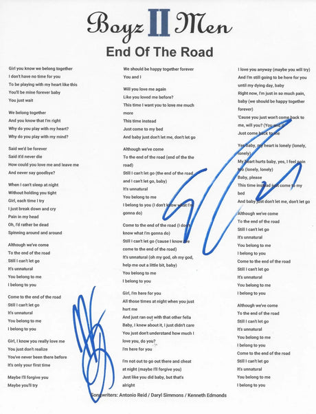 Boyz II Men Signed End of The Road Lyrics Sheet COA Exact Proof Autographed STAR