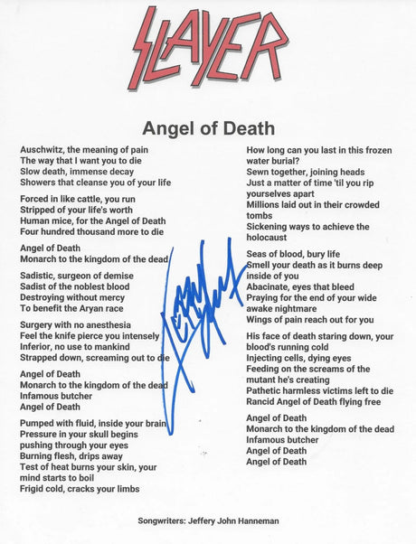 Kerry King Signed Slayer Angel of Death Lyrics Sheet COA Exact Proof Autographed