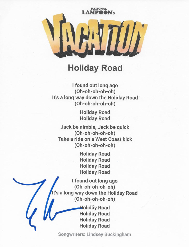 Lindsey Buckingham Signed Holiday Road Lyrics Sheet Proof COA Autographed