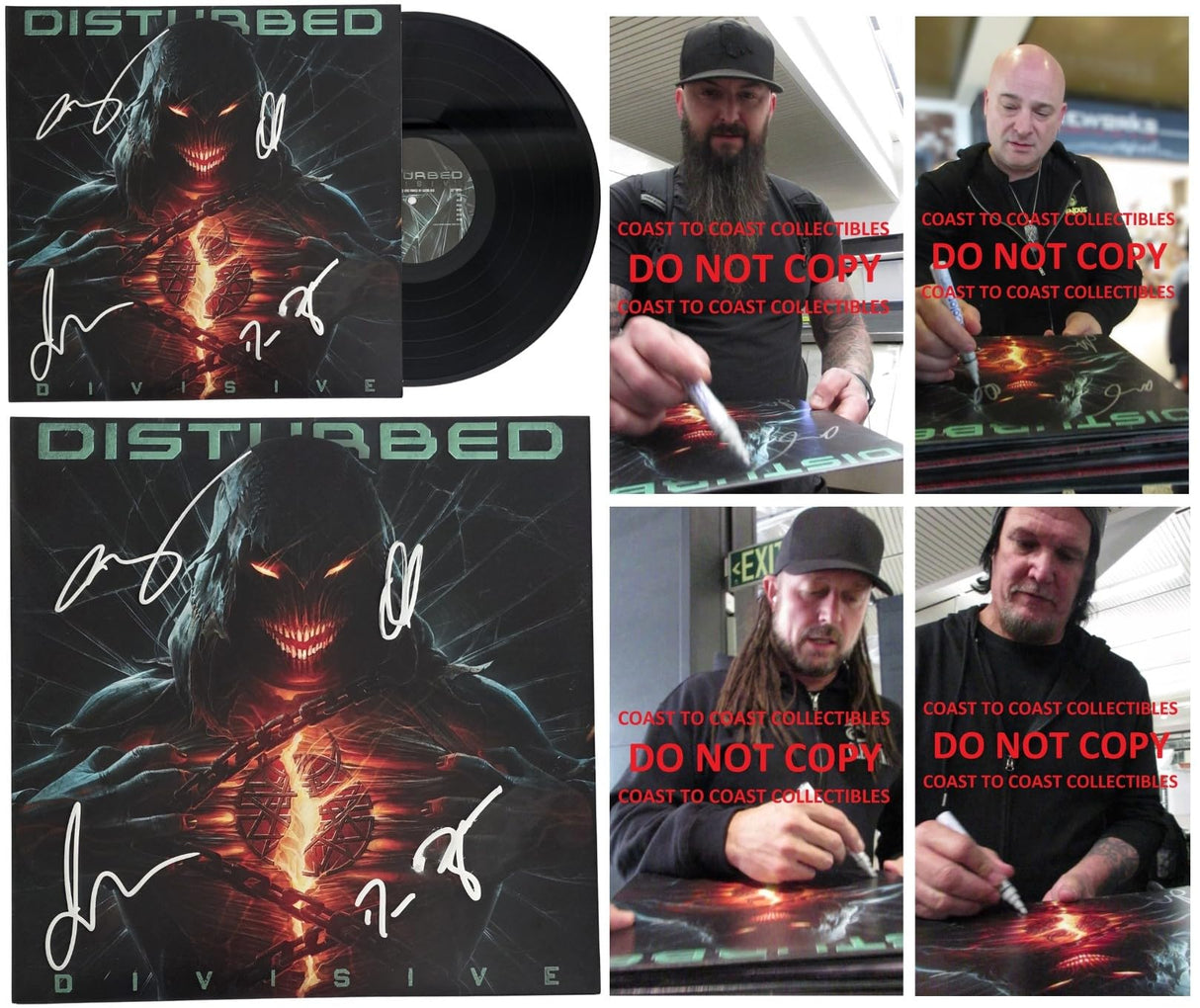 Disturbed Band Signed Divisive Album COA Proof Autographed Vinyl Record David Draiman,Dan Donegan,Mike Wengren,John Moyer