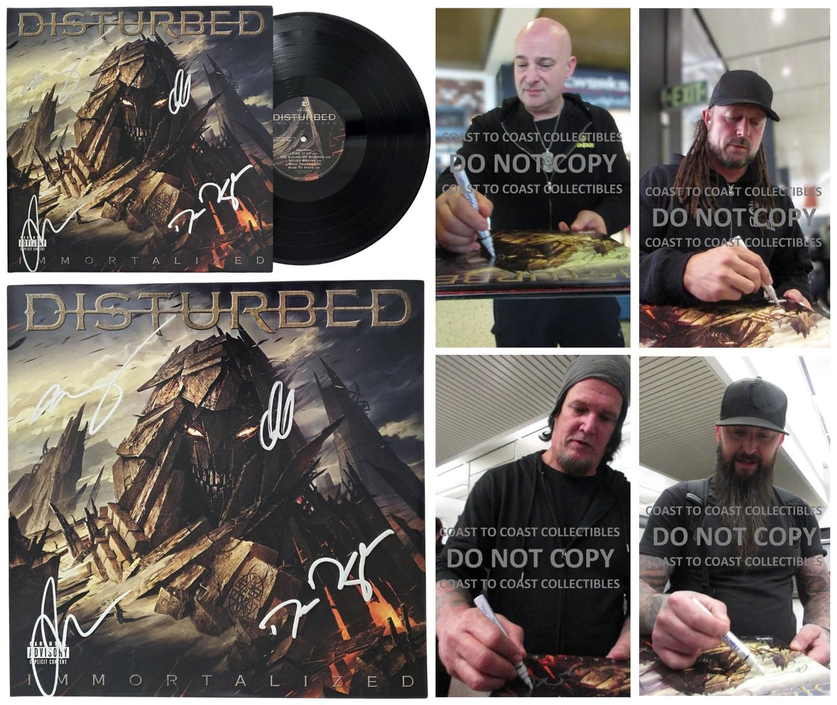 Disturbed Band Signed Immortalized Album COA Proof Autographed Vinyl Record David Draiman,Dan Donegan,Mike Wengren