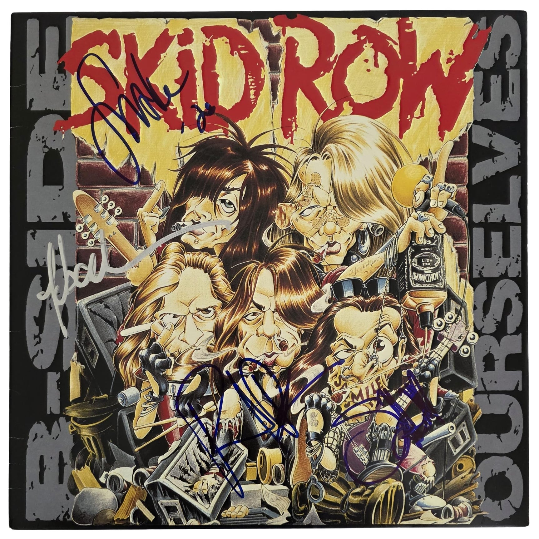 Skid Row Band Signed B - Side Ourselves Album COA Proof Autographed Vinyl Record Sabo,Hill,Bolan,Bach