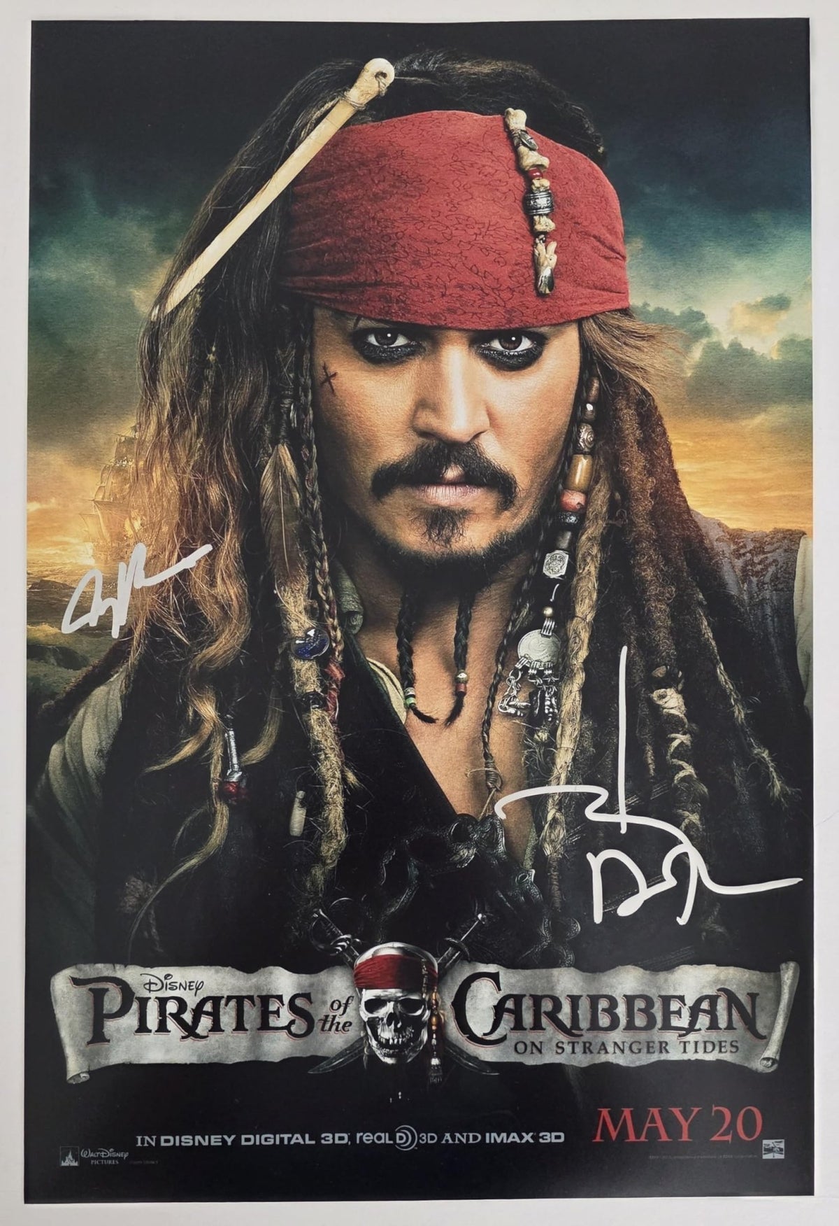 Johnny Depp Signed Pirates of the Caribbean On Stranger Tides 12x18 Photo COA Proof Autographed Jerry Bruckheimer..