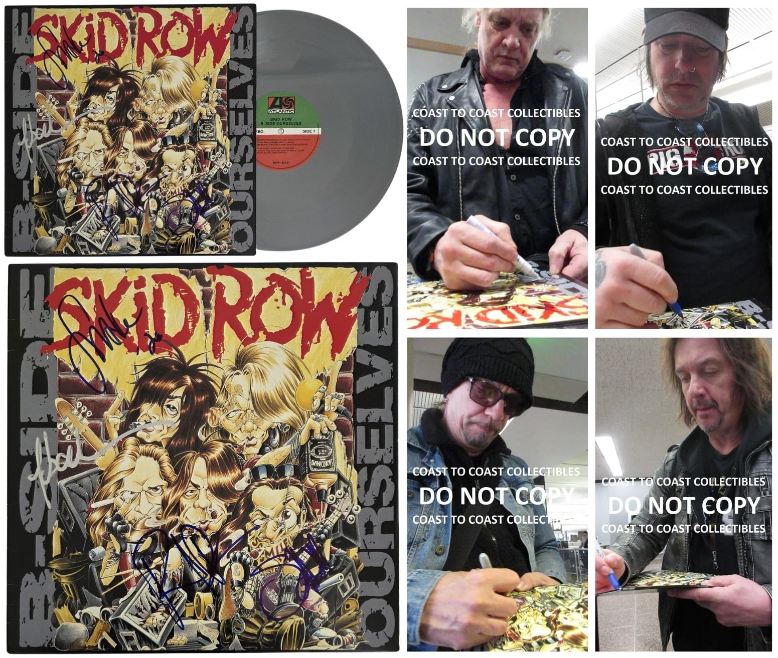 Skid Row Band Signed B - Side Ourselves Album COA Proof Autographed Vinyl Record Sabo,Hill,Bolan,Bach